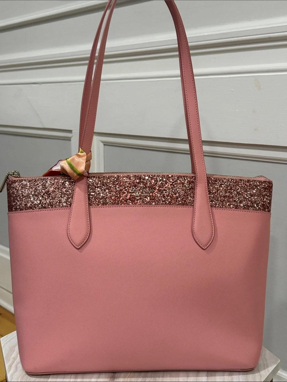 Kate Spade New York Bag Flash Glitter Pink Large Glitter-Trim Tote - Picture 5 of 17